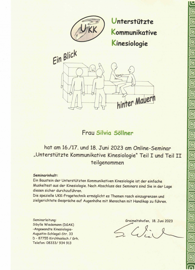 Zertifikat Unterstützende Kommunikative Kinesiologie
